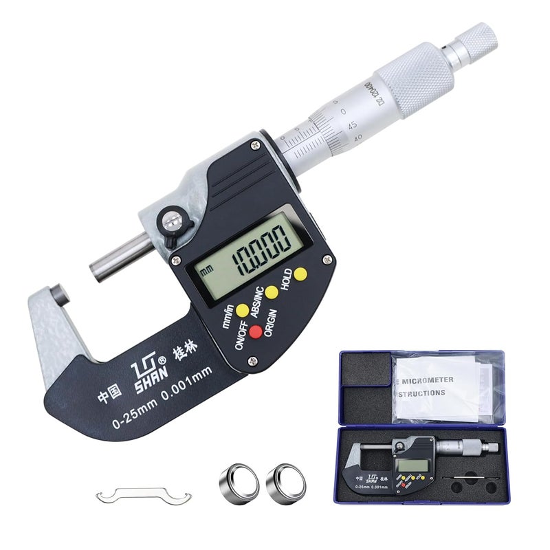 MIORIT SHAN 0-1 Digital Micrometer，0.00005" /0.001mm Resolution，Professional Digital Outside Micrometer with Carbide Tip 0-1" (0-25mm) Range, Digital Caliper is Ideal Inspection Tools - Image 1